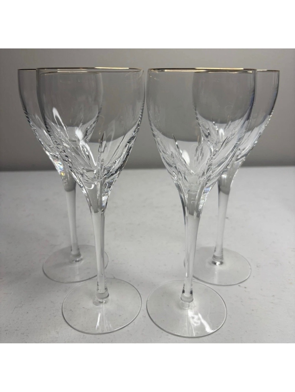 Lenox Crystal Firelight Gold Water Glasses Panel Cut 8 5/8 T set of 4